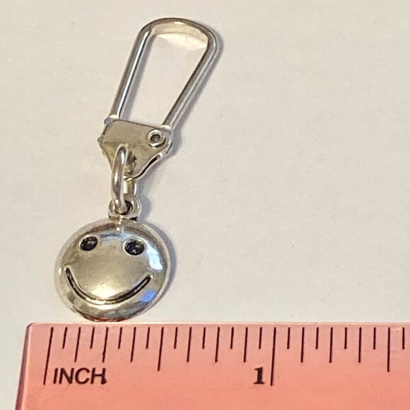Smiley Face Zipper Pull Bag Purse Charm Silver Tone Locking Clasp Smile Happy - Picture 9 of 10